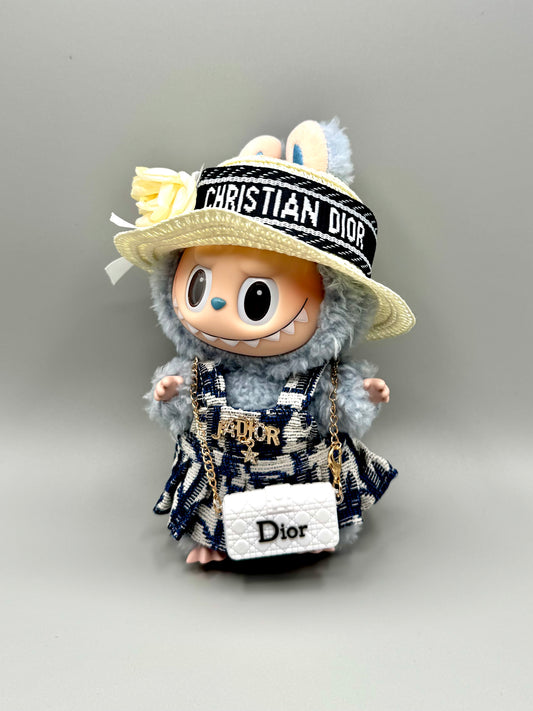 Labubu Designer Clothing Set - CD Inspired (Blue) with Hat & Purse