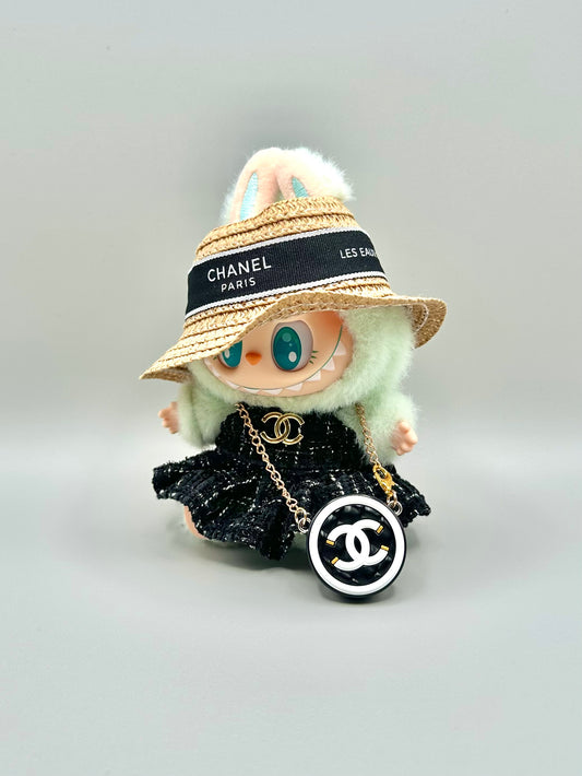 Labubu Designer Clothing Set - CC Inspired (Black or White) with Hat & Purse